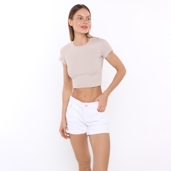 Футболка женская укороченная, цвет тёмно-кремовый, размер 44 (M) - Фото 1