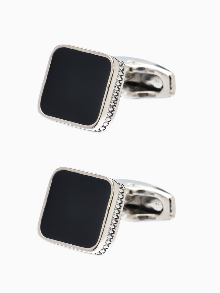 Запонки медные «Квадрат», классический, чёрные в серебре