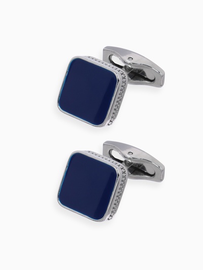 Запонки медные «Квадрат» классический, синие в серебре