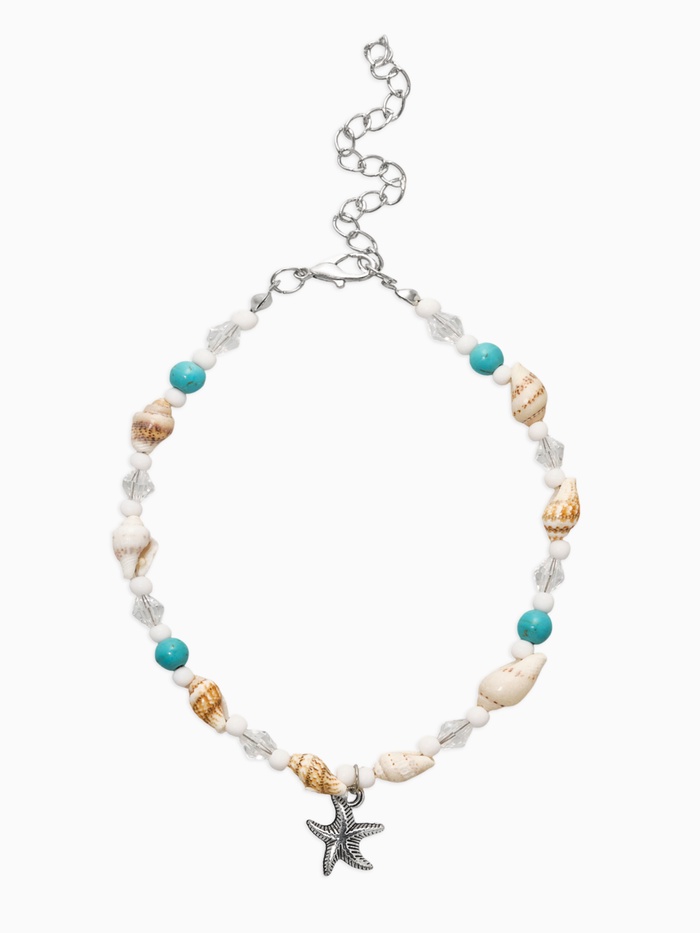 Браслет на ногу QF «Морская звезда», бело-голубой в серебре, 23.5 см + удлинитель 4.5 см - Фото 1