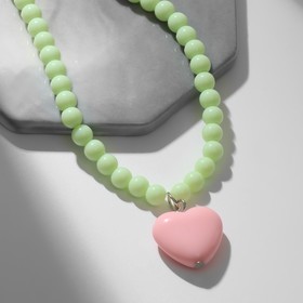 Кулон "Сердце" нежность, цвет розово-зелёный, 39 см