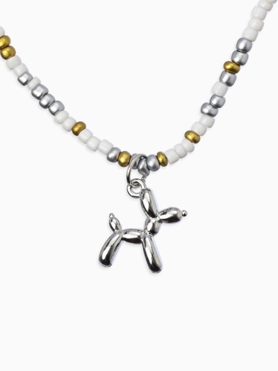 Чокер бисерный с подвеской «Собачка из воздушных шаров», цвет серебро, 41 см