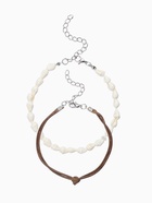 Браслеты на ногу «Ракушки», набор 2 шт. L=28 см, белые, коричневый в серебре - Фото 1