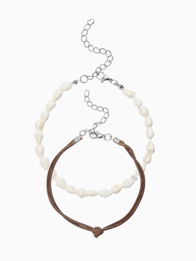 Браслеты на ногу «Ракушки», цвет бело-коричневый в серебре