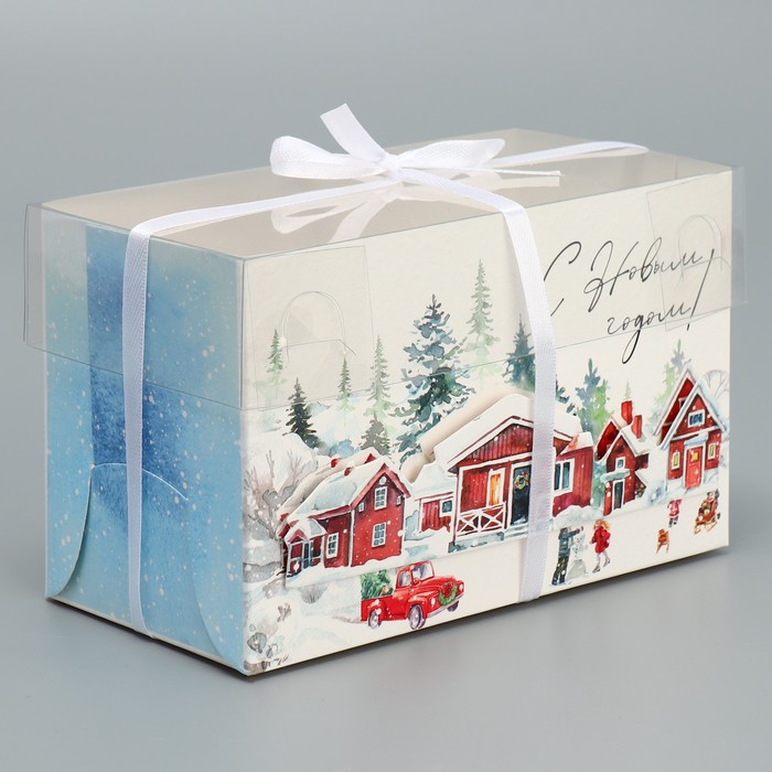 Коробка для капкейка «С Новым годом», зимний отдых, 16 х 8 х 10 см, Новый год