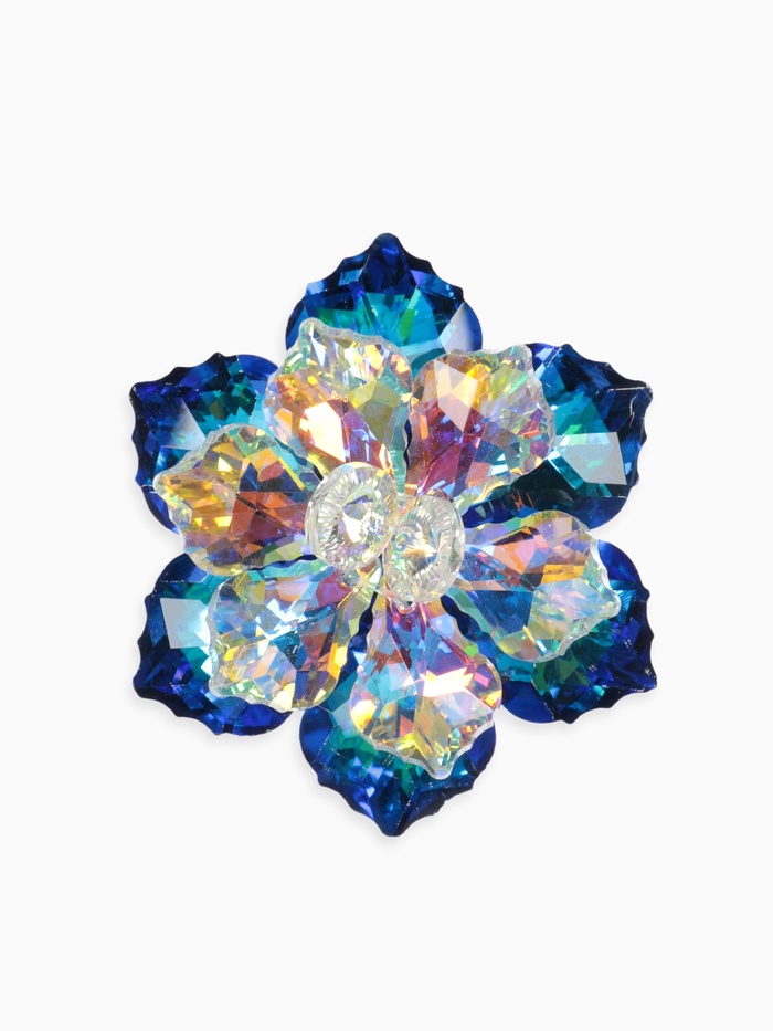 Брошь «Цветок» сказочный, радужно-синяя в серебре - Фото 1