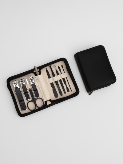 Набор маникюрный, 9 предметов, в футляре, цвет чёрный