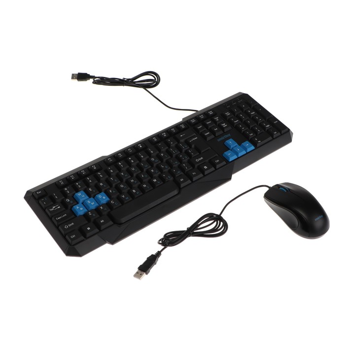 Комплект клавиатура и мышь Smartbuy ONE, проводной, мембранная, 1200 dpi, USB,черно-синий