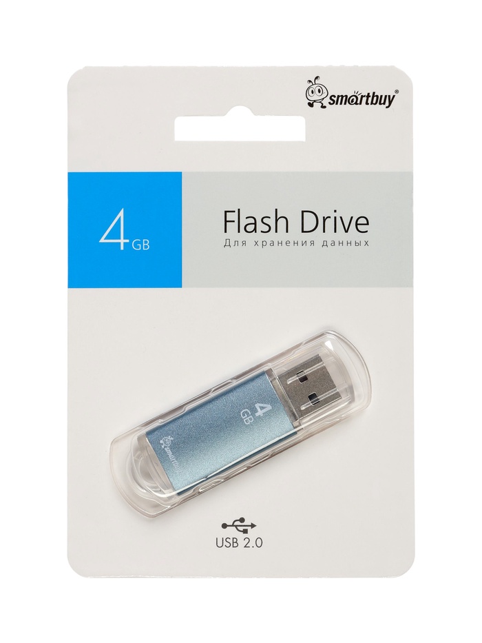 Флешка Smartbuy V-Cut, 4 ГБ, USB 2.0, чтение до 25 Мб/с, запись до 15 Мб/с, синяя - фото 51924607
