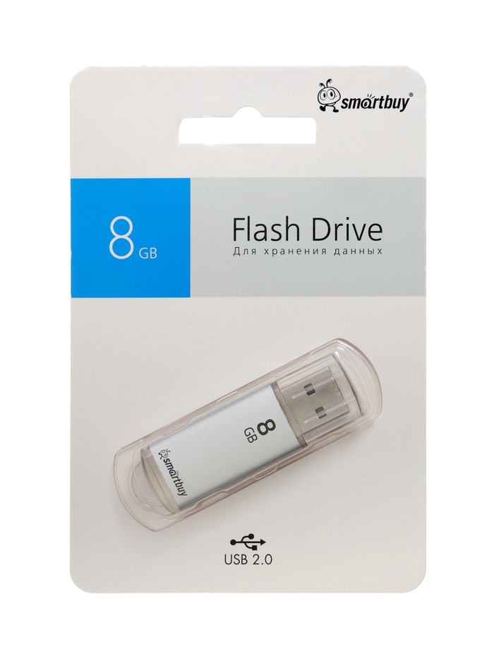 Флешка Smartbuy V-Cut, 8 Гб, USB 2.0, чт до 25 Мб/с, зап до 15 Мб/с, серая - фото 51881308