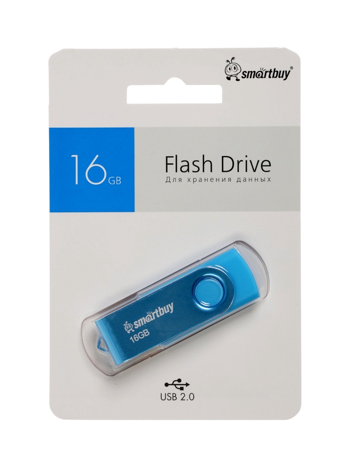 Флешка Smartbuy Twist, 16 Гб, USB 2.0, чт до 25 Мб/с, зап до 15 Мб/с, синяя - фото 51836940