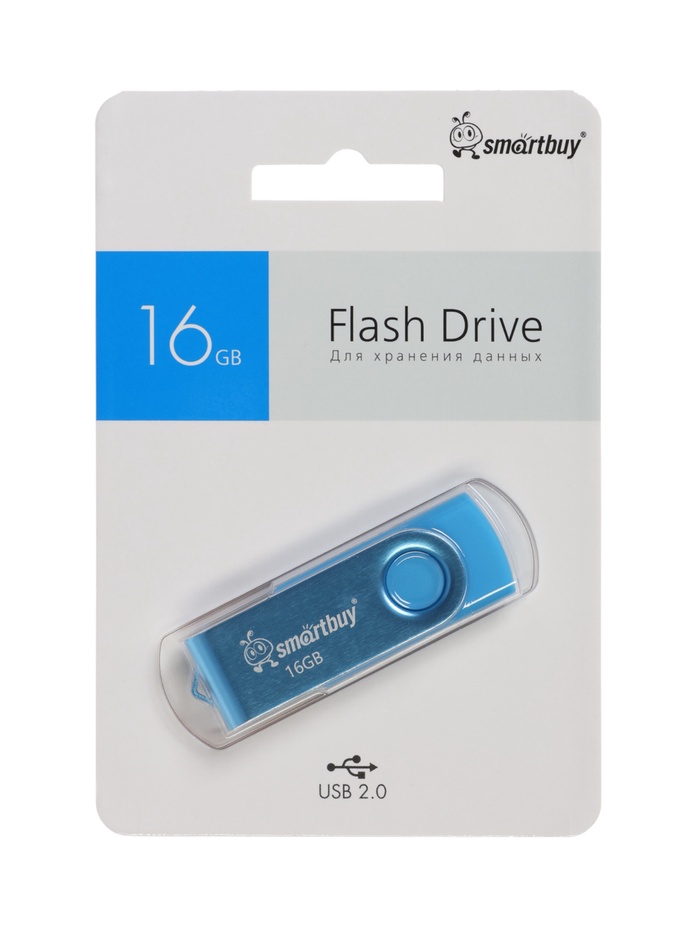 Флешка Smartbuy Twist, 16 ГБ, USB 2.0, чтение до 25 Мб/с, запись до 15 Мб/с, синяя - фото 51852851