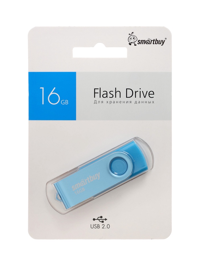 Флешка Smartbuy Twist, 16 ГБ, USB 2.0, чтение до 25 Мб/с, запись до 15 Мб/с, синяя - фото 51881310