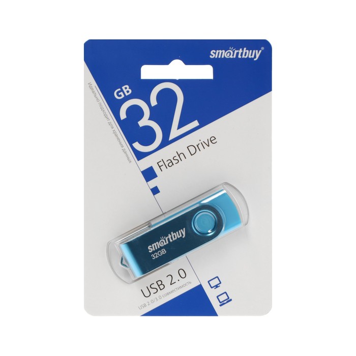 Флешка Smartbuy Twist, 32 Гб, USB 2.0, чт до 25 Мб/с, зап до 15 Мб/с, синяя - Фото 1
