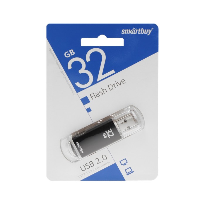 Флешка Smartbuy V-Cut, 32 Гб, USB 2.0, чт до 25 Мб/с, зап до 15 Мб/с, черная