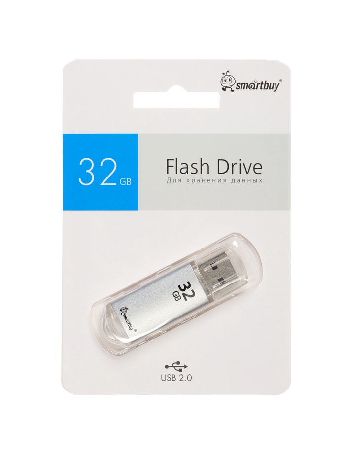 Флешка Smartbuy V-Cut, 32 Гб, USB 2.0, чтение до 25 Мб/с, запись до 15 Мб/с, серая