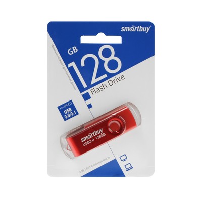 Флешка Smartbuy Twist, 128 Гб, USB 3.1, чтение до 70 Мб/с, запись до 40 Мб/с, красная