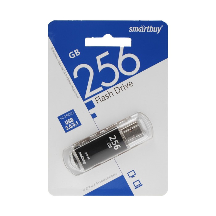 Флешка Smartbuy V-Cut, 256 Гб, USB 3.0, чт до 75 Мб/с, зап до 25 Мб/с, черная - Фото 1