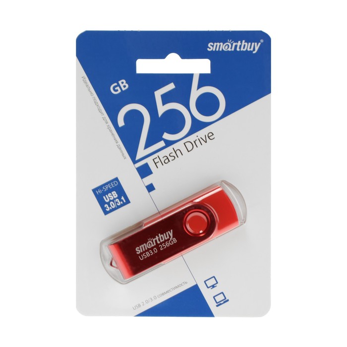 

Флешка Smartbuy Twist, 256 Гб, USB 3.1, чт до 70 Мб/с, зап до 40 Мб/с, красная