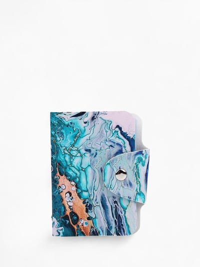 Визитница на кнопке, 24 карты, с принтом, изумрудная