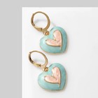 Серьги эмаль «Сердце», цвет розово-голубой в золоте - фото 294406197
