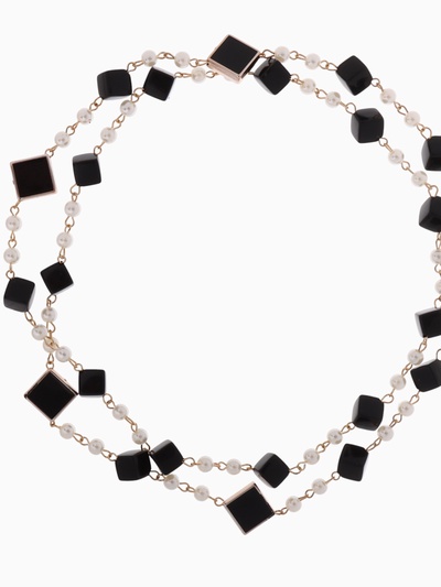 Бусы с жемчугом «Галантность», 90-110 см, чёрно-белые в золоте