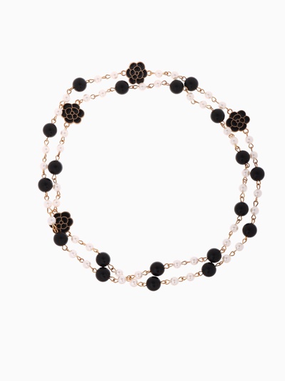 Бусы «Галантность» с жемчугом, шар №10, чёрно-белые в золоте, 80 см