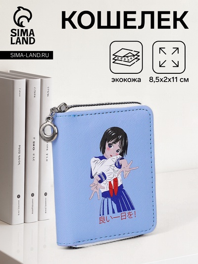Кошелёк на молнии «Аниме девочка», отдел для карт, для монет, голубой