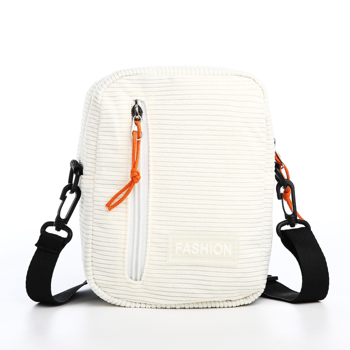 Сумка молодёжная на молнии, с наружным карманом, 15×7×19 см, белая - Фото 1