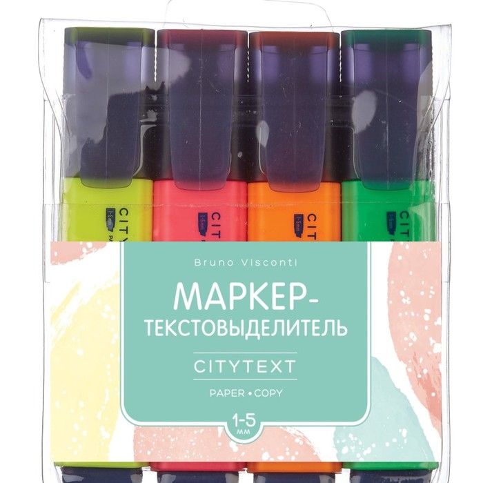 Набор маркеров-текстовыделителей 4 цвета, 1.0-5.0 мм, BrunoVisconti CityText