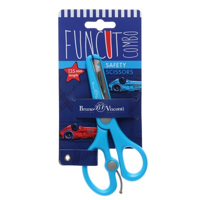 Ножницы детские канцелярские 13,5 см BrunoVisconti ERGOCUT, возвратный механизм, безопасные лезвия, голубые