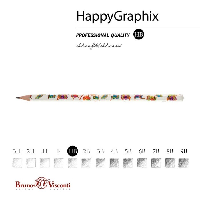 Карандаш чернографитный BrunoVisconti HappyGraphix JUMBO "Яркие совы", НВ, трёхгранный