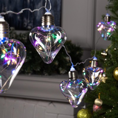 УЦЕНКА Гирлянда «Нить», 3 м, с насадками «Лампочки сердца», IP20, 80 LED, 220 В, 8 режимов, прозрачная нить, свечение мульти