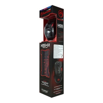 Игровой набор Marvo M355+G1, мышь проводная+коврик, 7200 dpi, цвет черно-красный