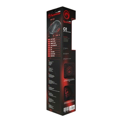 Игровой набор Marvo M355+G1, мышь проводная+коврик, 7200 dpi, цвет черно-красный
