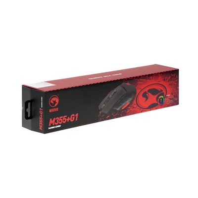 Игровой набор Marvo M355+G1, мышь проводная+коврик, 7200 dpi, цвет черно-красный