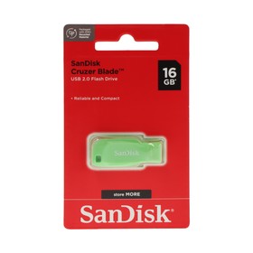 Флешка SanDisk Cruzer Blade, 16 Гб, USB 2.0, чт до 16 Мб/с, зап до 4  Мб/с, зеленая 9891466