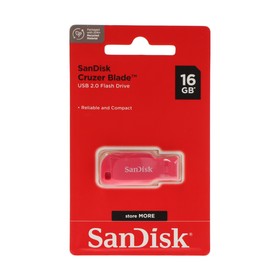 Флешка SanDisk Cruzer Blade, 16 Гб, USB 2.0, чт до 16 Мб/с, зап до 4  Мб/с, розовая 9891467