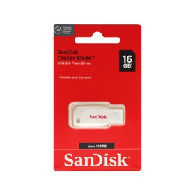 Флешка SanDisk Cruzer Blade, 16 Гб, USB 2.0, чт до 16 Мб/с, зап до 4  Мб/с, белая 9891468