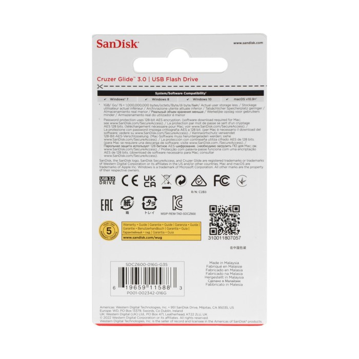 Флешка SanDisk Cruzer Glide, 16 Гб, USB 3.0, чт до 100 Мб/с, зап до 20 Мб/с, черная - фото 51313732 Флешка SanDisk Cruzer Glide, 16 Гб, USB 3.0, чт до 100 Мб/с, зап до 20 Мб/с, черная - фото 51313732
