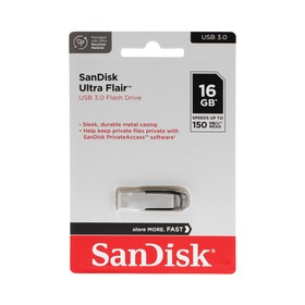 Флешка SanDisk Ultra Flair, 16 Гб, USB 3.0, чт до 150 Мб/с, зап до 45  Мб/с, черная 9891471