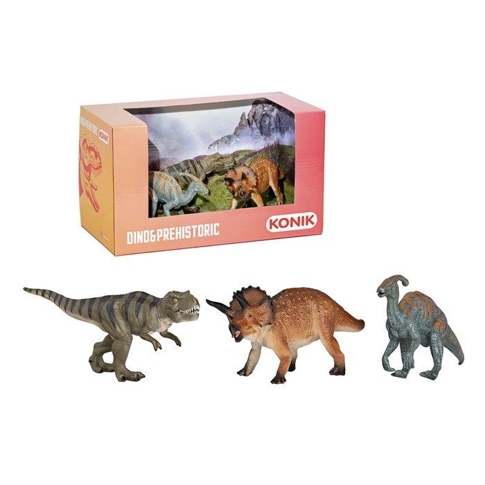 Набор динозавров KONIK: тираннозавр, трицератопс, паразауролоф - фото 1926764759