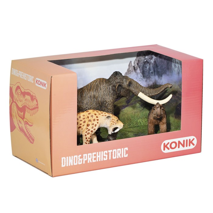 Набор доисторических животных KONIK: мамонт, мамонтенок, смилодон