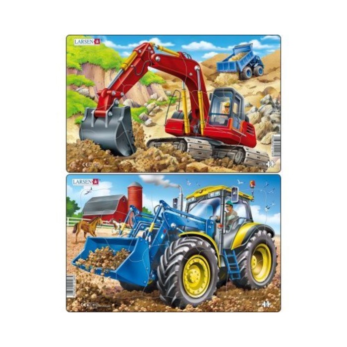 Пазл фигурный Larsen «Трактор и экскаватор», 15 элементов, МИКС - Фото 1
