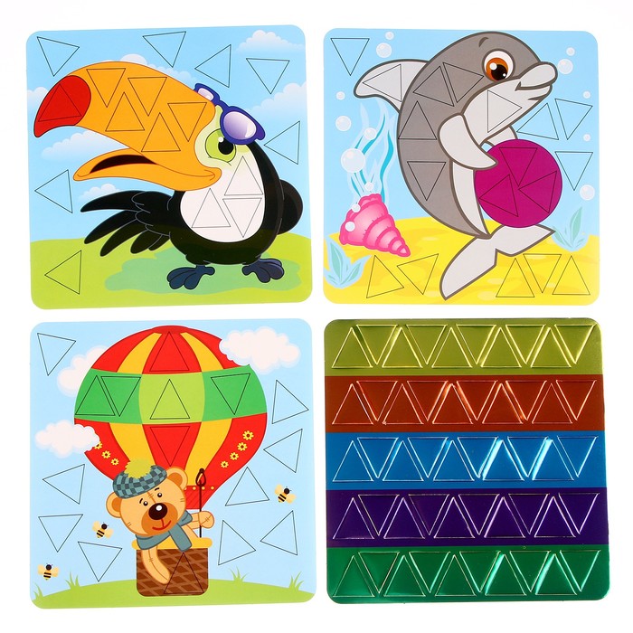 Картина мозаика набор 1, "Сказочные наклейки" "Дельфин, медведь, пеликан"