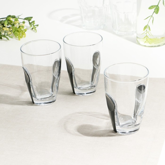Набор стаканов стеклянный «Снэп», 260 мл, 3 шт, серый пластиковый аксессуар - Фото 1
