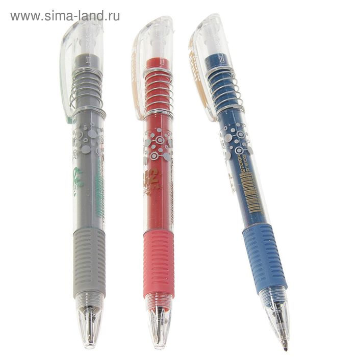 Ручка шариковая автоматическая с резиновым держателем МИКС "Пружинка" стержень синий - Фото 1