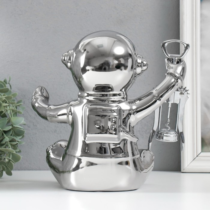 Сувенир керамика подставка под бутылку "Космонавт" серебро 22,5х21х24 см - фото 1878314115