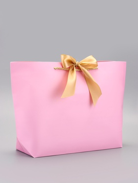 Пакет подарочный ламинированный, с лентой «Розовый», горизонтальный, 30?27.5?12 см (комплект 2 шт)