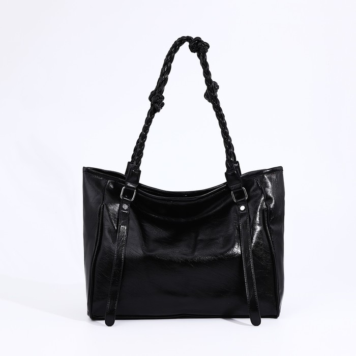 Сумка-шопер женская на молнии, размер 44×10×29 см, однотонная, чёрная - Фото 1